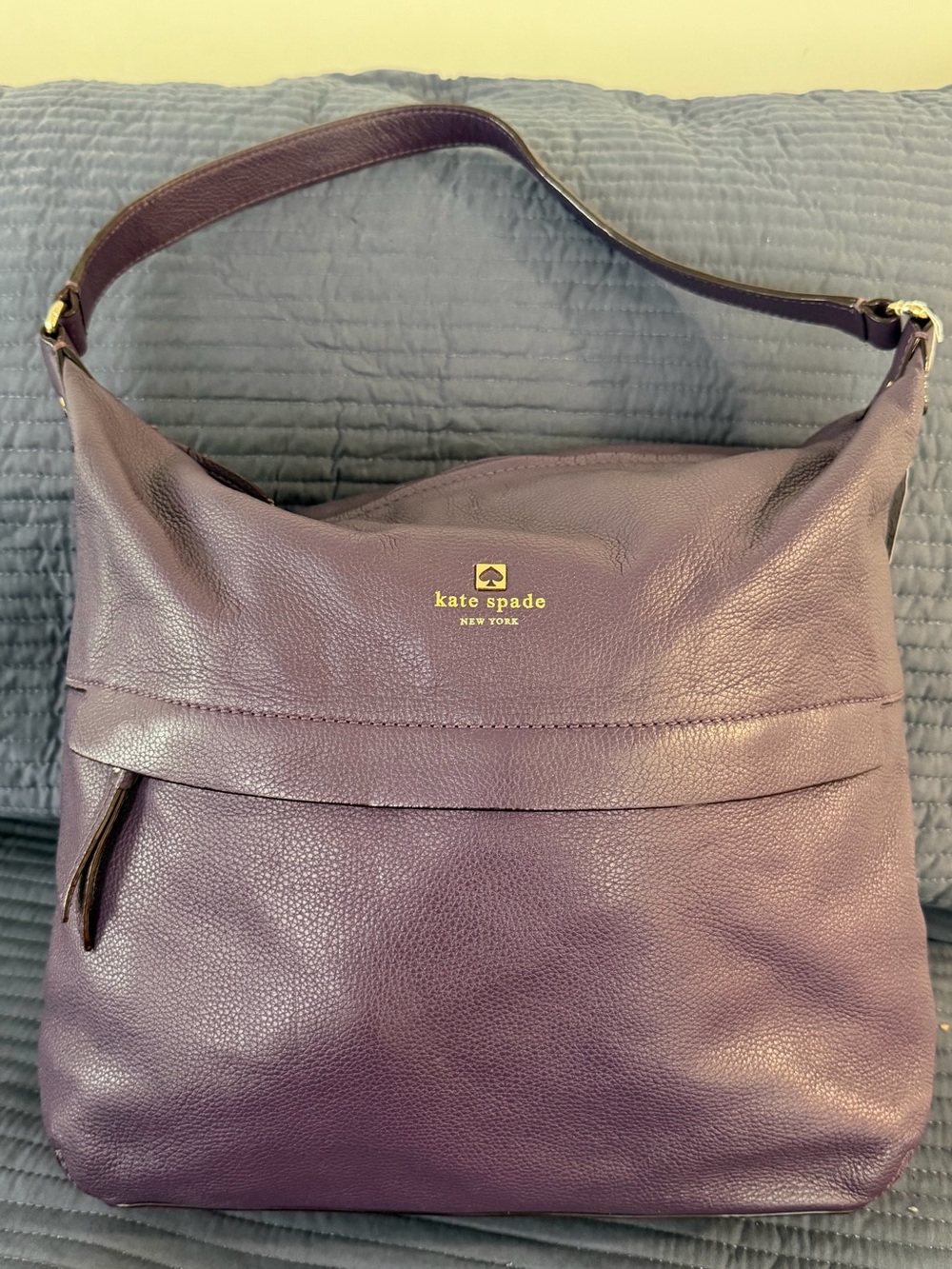 kate spade Plum Pebble Leather Shoulder Bag with Gold Logo